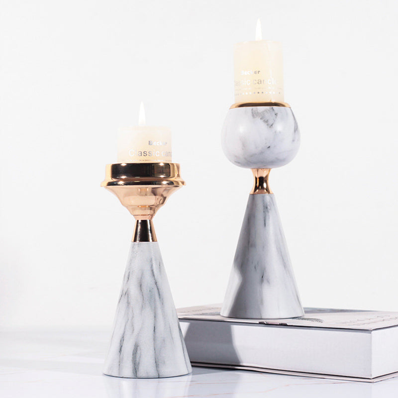 European Style  Candlestick - Modern Minimalist Light Luxury - Electroplating Metal - Imitation Marble  Candlestick (One Piece)