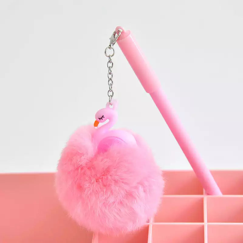 Pink Flamingo Fluffy Ball Gel Pen - 0.5 mm Black Gel Ink Pen - Gift Stationary School Office Supplies