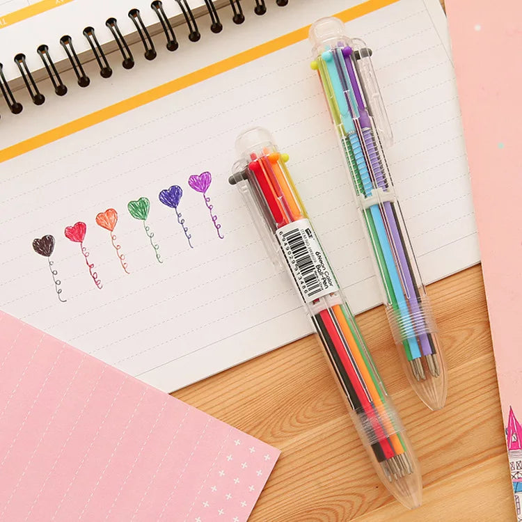 6 In 1 Multiple Ballpoint Pen - Push Type - School Supplies Gifts