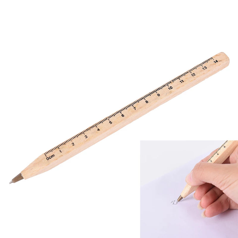 Handmade Wooden Environmental Blue Ballpoint Pen With 14 cm Ruler - Multifunctional Ruler Ballpoint Pen - School And Office Supplies