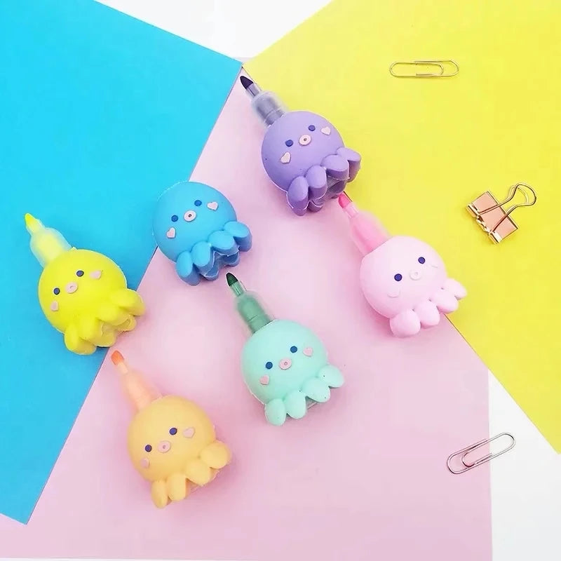 Octopus Cute Stationery Key Mark Assembled Multi-color Highlighter - Cute Octopus Shape Stitching Highlighter