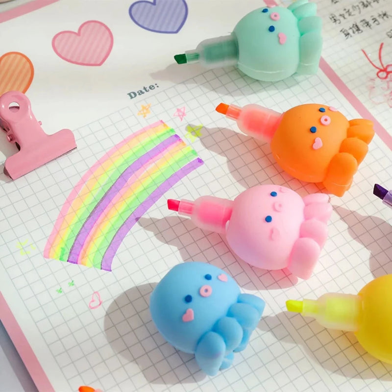 Octopus Cute Stationery Key Mark Assembled Multi-color Highlighter - Cute Octopus Shape Stitching Highlighter