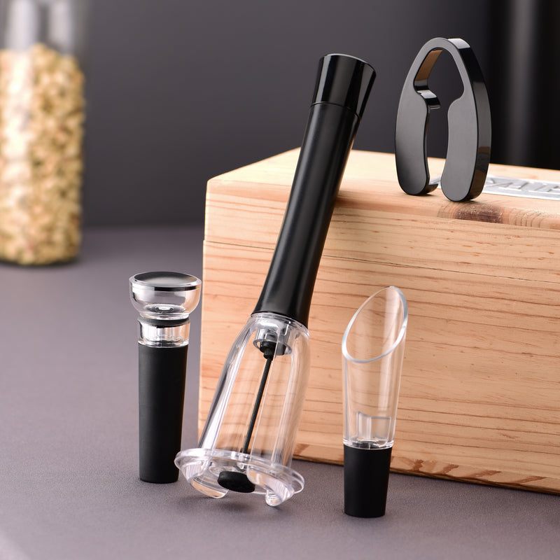 Wine Air Corkscrew - Food Grade Safe Needle - Curved Style - Pourer - Vacuum Stopper - Foil Cutter