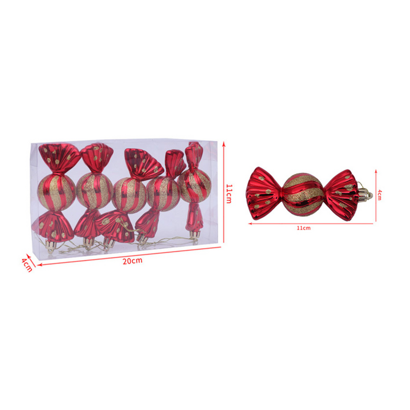 Christmas Balls Ornaments - 5 Pcs Candy in PVC Bucket Wrapping for Xmas Tree Decorations