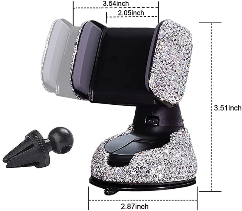 Bling Car Phone Holder -  360°Adjustable Crystal Auto Phone Mount Universal Rhinestone Car Stand Phone Holder - Car Accessories for Windshield Dashboard and Air Outlet