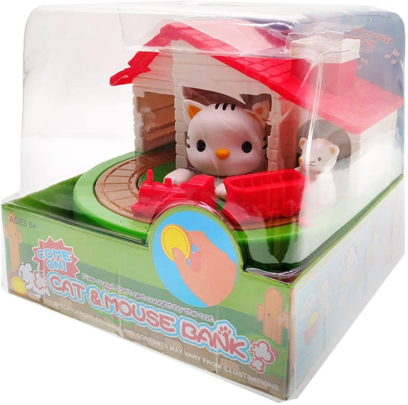 Cat Piggy Bank - Stealing Money Cat Piggy Bank - Cat Catch Mouse Train Electric Music Coin Children Piggy Bank