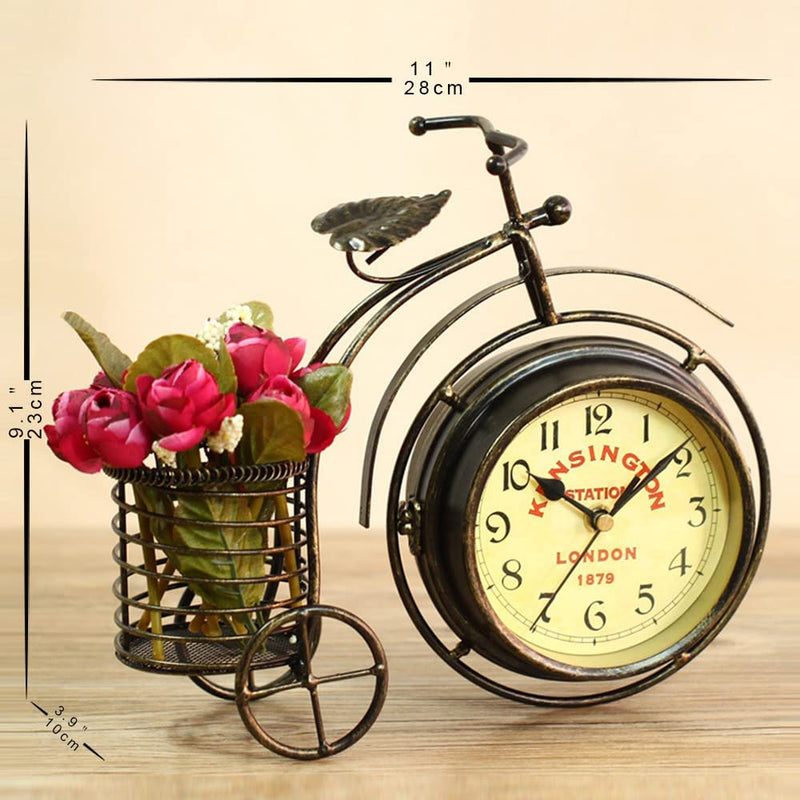 Desk Clock Vintage Table Clock - Tabletop Metal Clock for Office Bedroom - Silent - Quartz Decor Double Sided