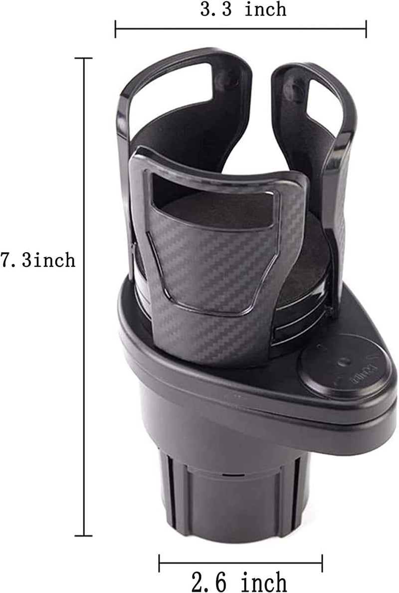 2 in1 Multifunctional 2 Cup Holder - Car Cup Holder Expander Adapter - Mount Extender with 360° Rotating Adjustable Base to up to 5.9"