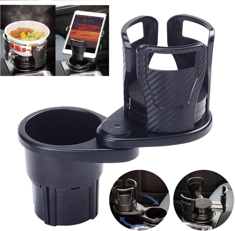 2 in1 Multifunctional 2 Cup Holder - Car Cup Holder Expander Adapter - Mount Extender with 360° Rotating Adjustable Base to up to 5.9"