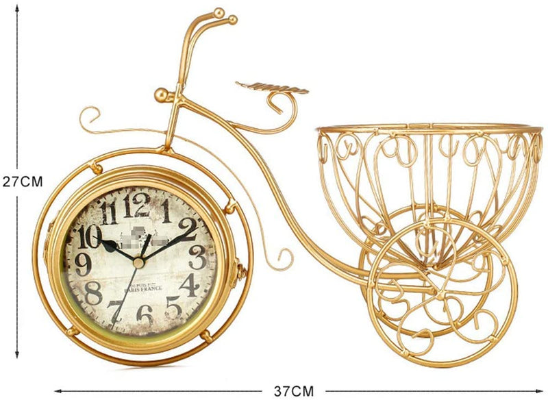 Home Creative Golden Tricycle Table Clock for Kids - Multifunctional Simple Personality Mantel Clocks - Silent Wrought Iron Decoration Clock - Gold