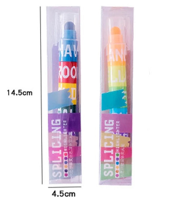 1 PC Highlighter Marker Pen - Six Color In One Creative Stitching Solid Fluorescent Pen - Graffiti Painting Pens Cute Stationery