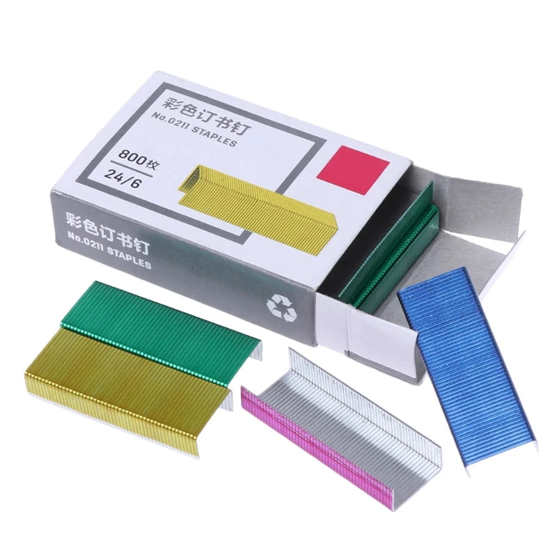 800 Pcs/Box 12mm Creative Colorful Metal Staples - No.12 24/6 Binding Stapler - Office Binding Supplies School Stationary