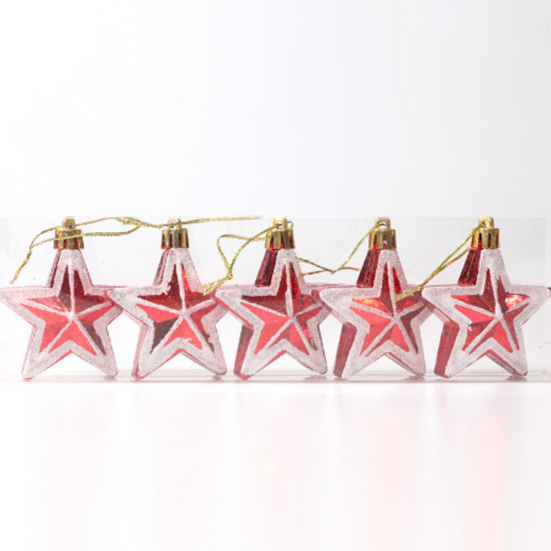 Christmas Balls Ornaments - Multi-angle Star in PVC Bucket Wrapping for Xmas Tree Decorations