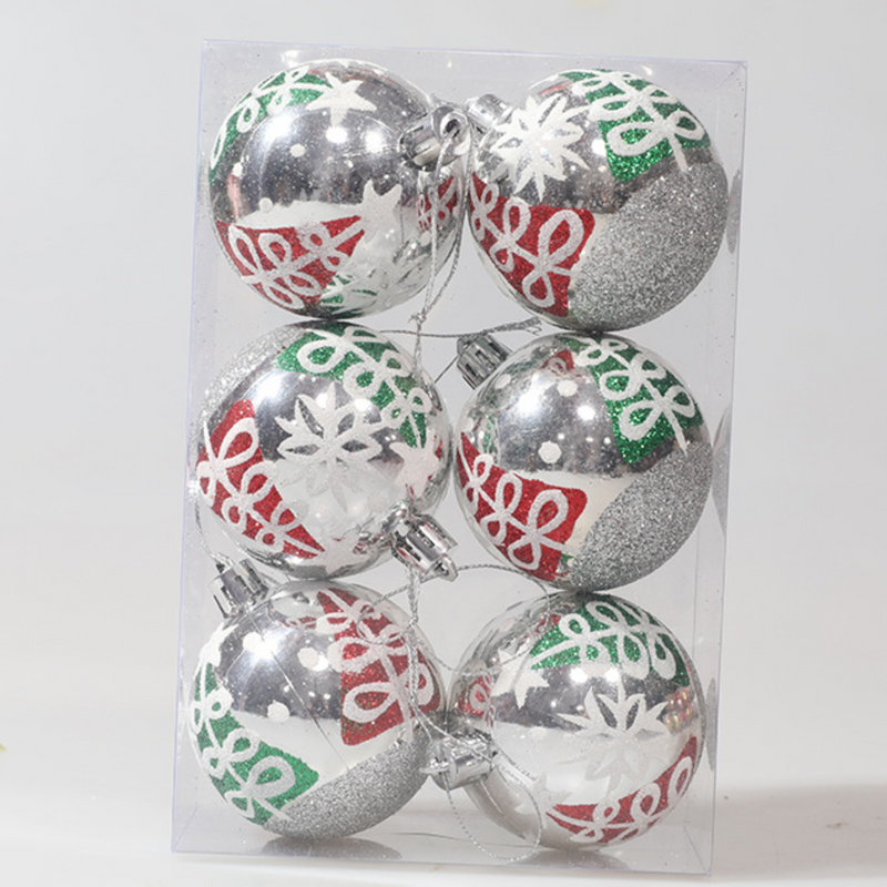 Christmas Balls Ornaments - 6 Pcs Hnad Painted Balls in PVC Bucket Wrapping for Xmas Tree Decorations - 60 mm