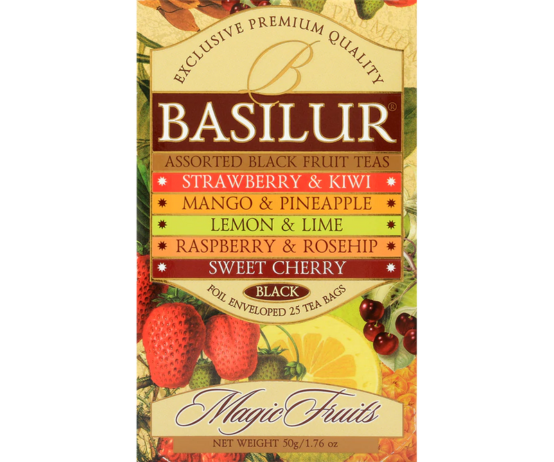 BASILUR TEA - Tea Bag - Assorted Black Fruit Teas - Foil Enveloped Tea Bags 25 Bags