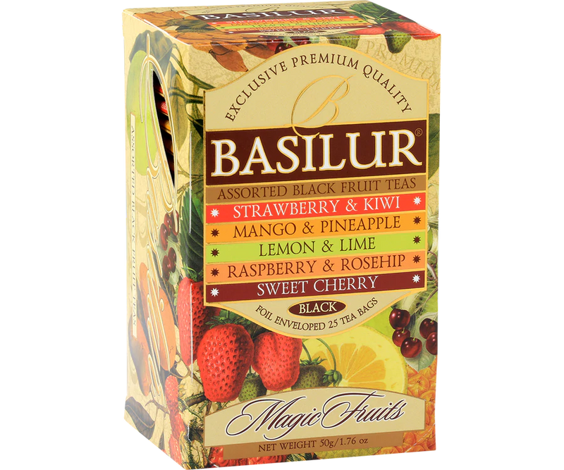 BASILUR TEA - Tea Bag - Assorted Black Fruit Teas - Foil Enveloped Tea Bags 25 Bags