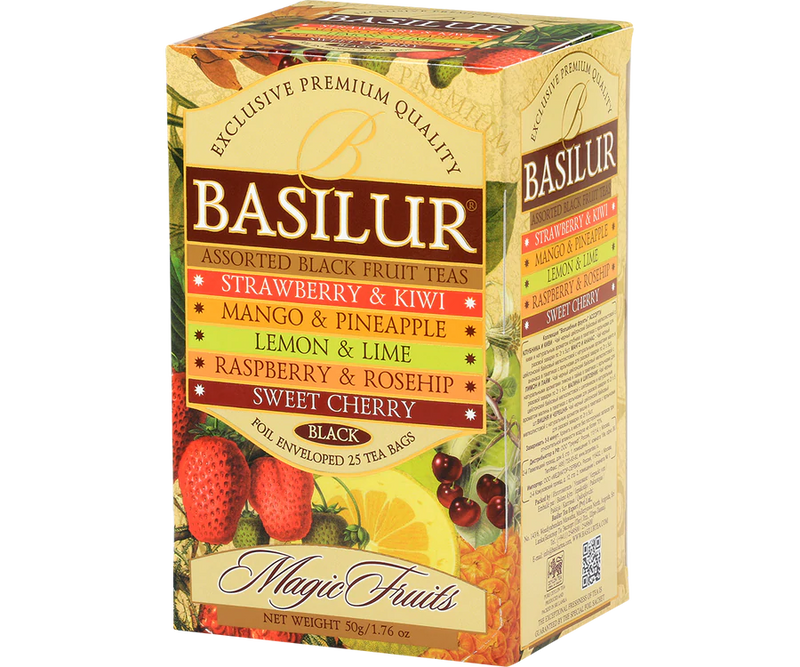 BASILUR TEA - Tea Bag - Assorted Black Fruit Teas - Foil Enveloped Tea Bags 25 Bags