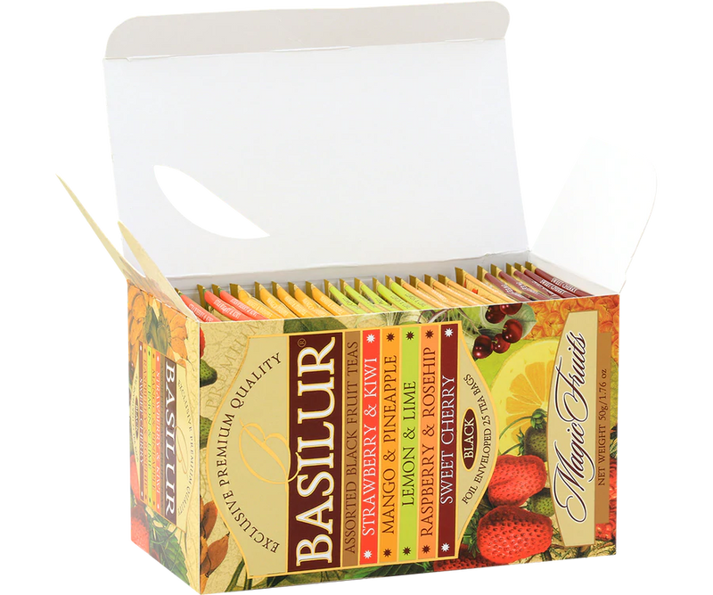 BASILUR TEA - Tea Bag - Assorted Black Fruit Teas - Foil Enveloped Tea Bags 25 Bags