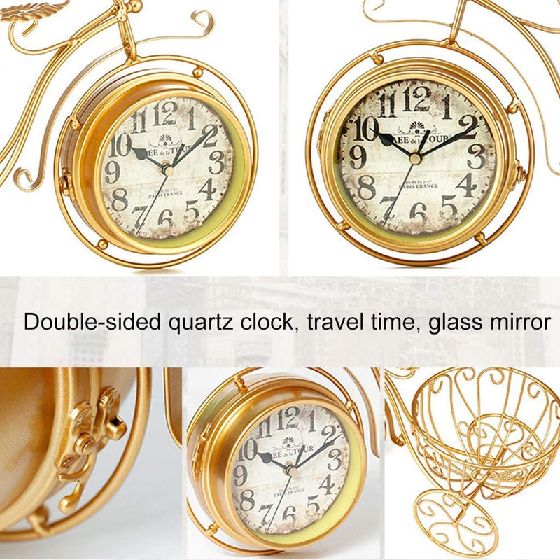 Home Creative Golden Tricycle Table Clock for Kids - Multifunctional Simple Personality Mantel Clocks - Silent Wrought Iron Decoration Clock - Gold