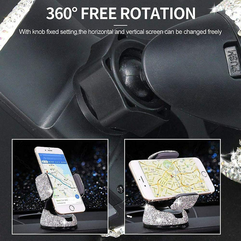 Bling Car Phone Holder -  360°Adjustable Crystal Auto Phone Mount Universal Rhinestone Car Stand Phone Holder - Car Accessories for Windshield Dashboard and Air Outlet