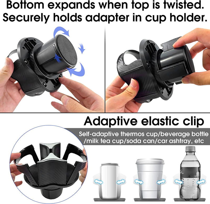 Multifunctional Car Cup Holder - 2 in 1 Car Cup Holder Expander Adapter - Universal Double Cup Holder with Elastic Open-Close Cup Mouth - Adjustable Bracket - Fit for Most Hydro Flask and Bottles