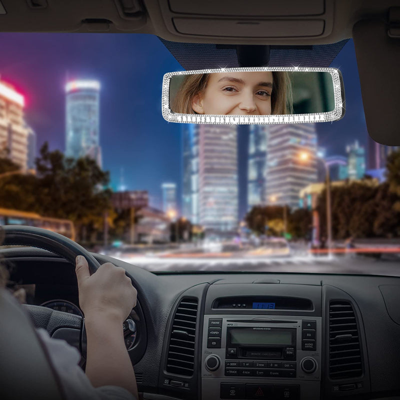 Bling Car Rear View Mirror - Bling Car Accessories for Women - Universal Interior Clip on Panoramic Rearview Mirror Diamond - Give A New Look in Your Car