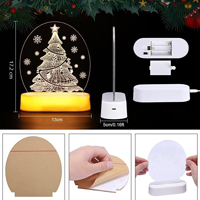 3D Christmas Night Lights - Battery / USB Powered - Bedside Lamp for Bedroom Desk Lamp Fireplace Table Ornaments Home Christmas Decorations and Gift for Kids