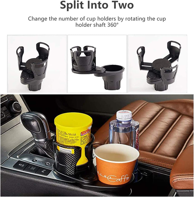 2 in1 Multifunctional 2 Cup Holder - Car Cup Holder Expander Adapter - Mount Extender with 360° Rotating Adjustable Base to up to 5.9"