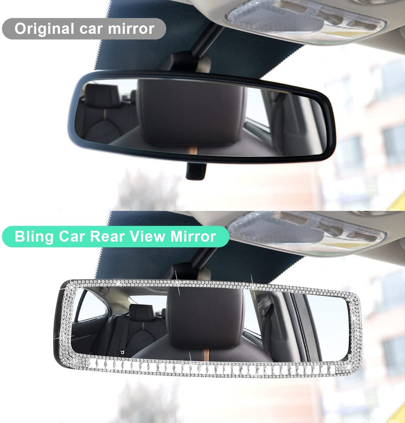 Bling Car Rear View Mirror - Bling Car Accessories for Women - Universal Interior Clip on Panoramic Rearview Mirror Diamond - Give A New Look in Your Car