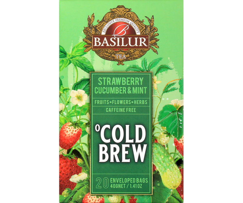 BASILUR TEA - Tea Bag - Cold Brew - Strawberry Cucumber & Mint - Enveloped Tea Bags 20 Bags