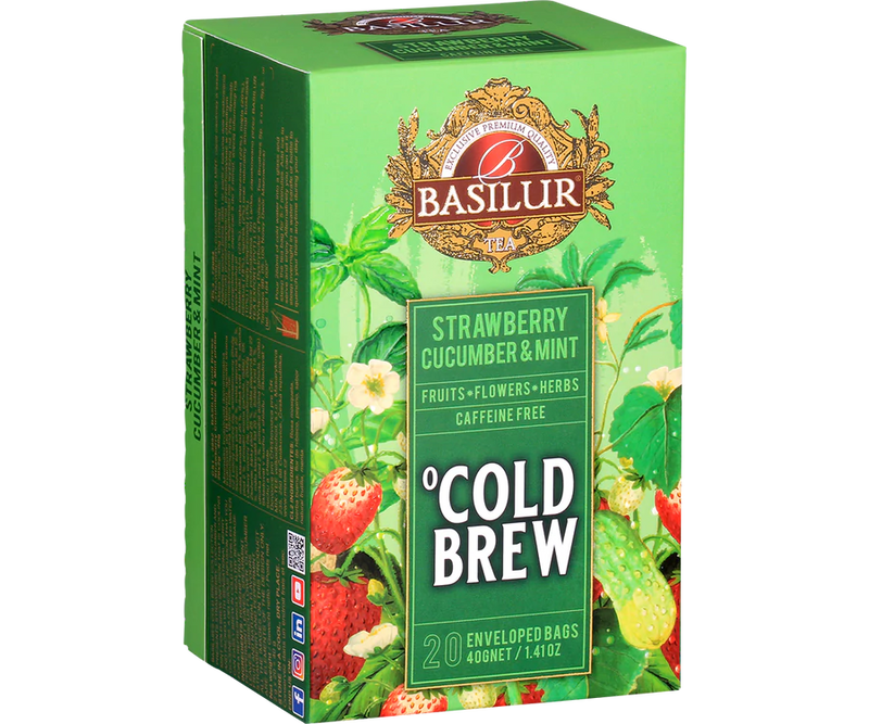 BASILUR TEA - Tea Bag - Cold Brew - Strawberry Cucumber & Mint - Enveloped Tea Bags 20 Bags