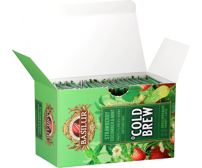 BASILUR TEA - Tea Bag - Cold Brew - Strawberry Cucumber & Mint - Enveloped Tea Bags 20 Bags