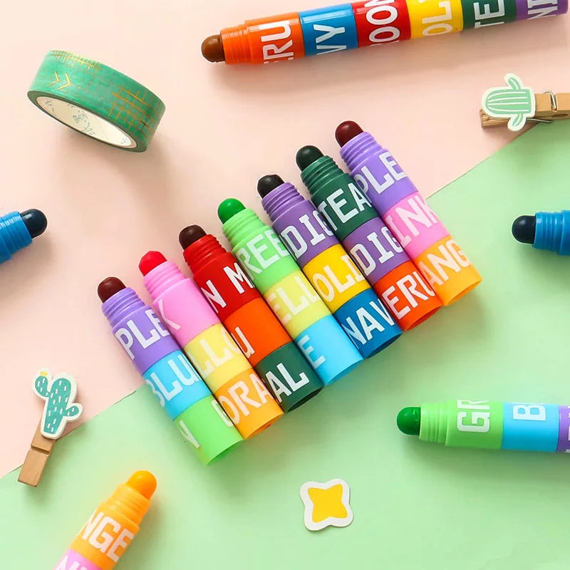 1 PC Highlighter Marker Pen - Six Color In One Creative Stitching Solid Fluorescent Pen - Graffiti Painting Pens Cute Stationery