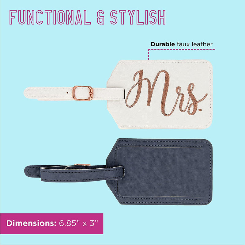 Mrs. & Mr. Luggage Tags with Sturdy Buckle Straps, 6.85" x 3", White & Gray, 2-Pack