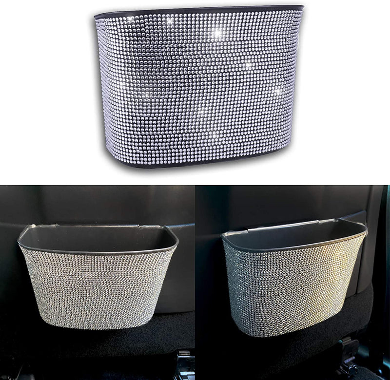 Car Trash Can - Wastebasket with Rhinestones - Bling Garbage Can Container Hanging Interior Accessories