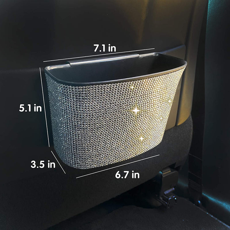 Car Trash Can - Wastebasket with Rhinestones - Bling Garbage Can Container Hanging Interior Accessories