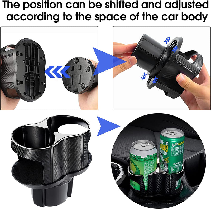 Multifunctional Car Cup Holder - 2 in 1 Car Cup Holder Expander Adapter - Universal Double Cup Holder with Elastic Open-Close Cup Mouth - Adjustable Bracket - Fit for Most Hydro Flask and Bottles