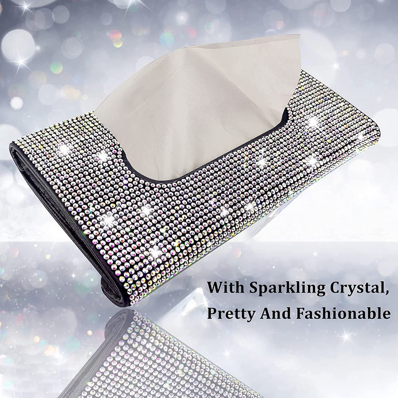 Car Sun Visor Tissue Box Holder - Hanging Car Sparkly Crystal - PU Leather Napkin Case Holder Bling car Accessories for Women and Ladies