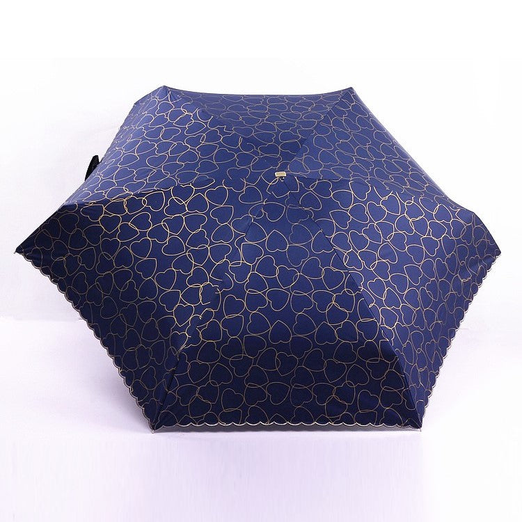 Five Folding Umbrella - Love Pattern Vinyl Sun Umbrella - UV Protection Sunshade Solid Color Umbrella - Blue