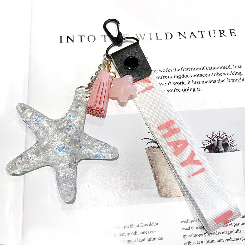 Korea Transparent Crystal Starfish Car Keychain Pendant - Couple Bag Keyring Pendant - Creative Gifts