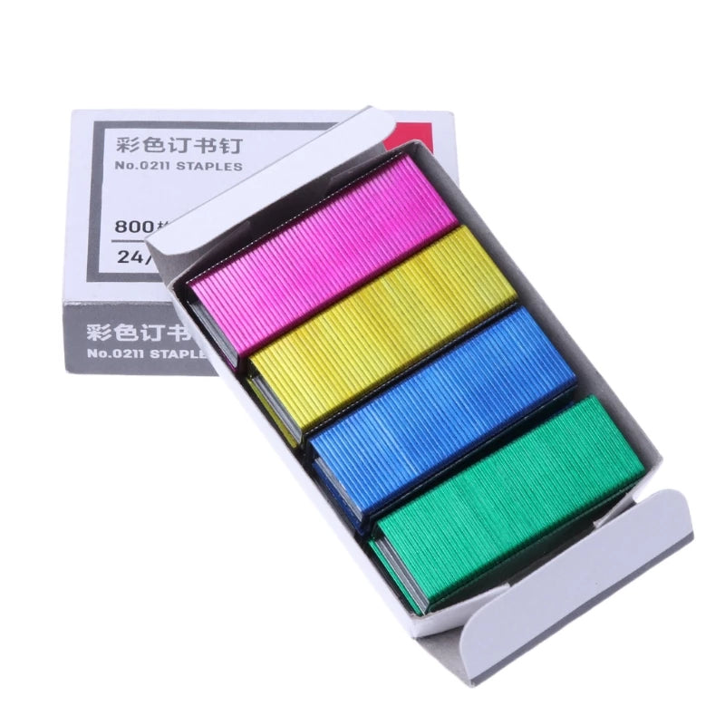 800 Pcs/Box 12mm Creative Colorful Metal Staples - No.12 24/6 Binding Stapler - Office Binding Supplies School Stationary