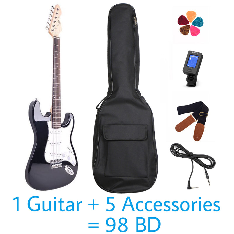 Deviser Electric Guitar - Black - Basswood - With Beginner Kit Includes Cover, Picks (5 pcs), Tuner, Strap, Electric Guitar Cable