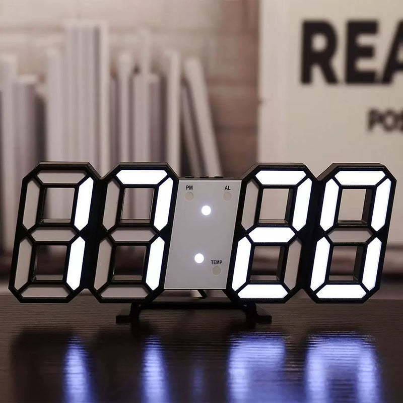 3D LED Digital Clock - Modern Digital Desk Alarm Clock with Time/Date/Temperature Display - Timer, Digital Wall Clock for Bedroom Living Room Classroom Office and Hotel