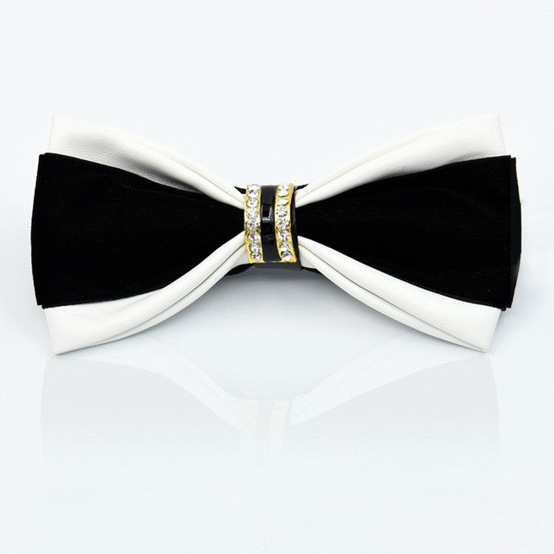 Bow Tie with Gift Box - PU Material Business Bow Tie - Wedding Party Host Trendy - White