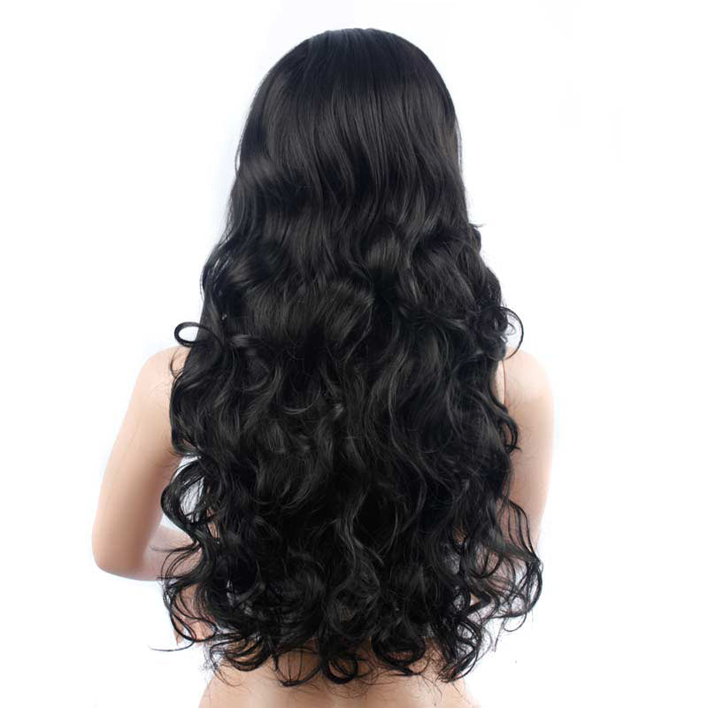 European and American Big Wave Long Curly Wig - Skew Bangs Wig - Women&