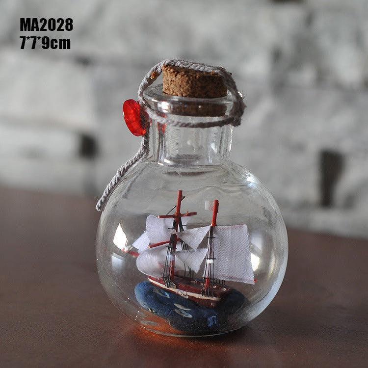 Ocean Series Glass Bottle Boat - Creative Drift Bottle - Boat in a Bottle Ornament - Mediterranean Creative Gifts