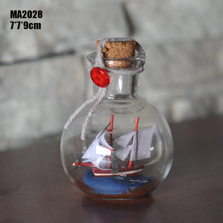 Ocean Series Glass Bottle Boat - Creative Drift Bottle - Boat in a Bottle Ornament - Mediterranean Creative Gifts