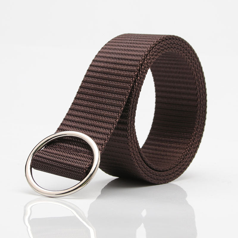 Nylon Belt - Canvas Casual Belt - Round Buckle - Lightweight Quick Dry Solid Color Belt  - Coffee