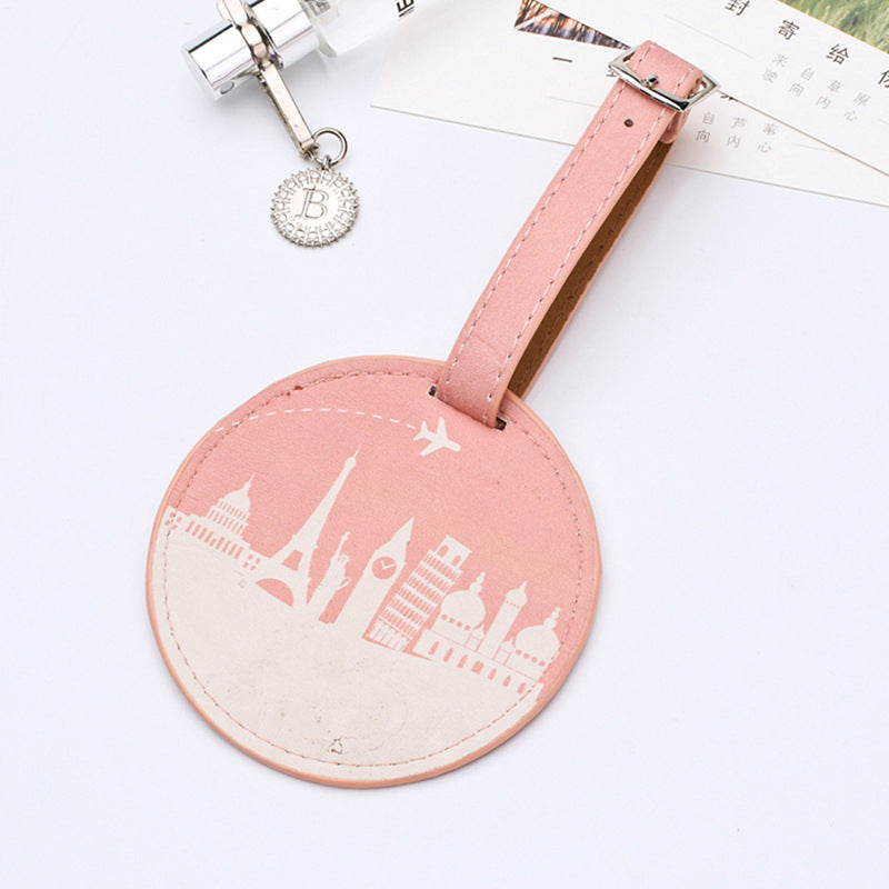 Round Faux Leather Luggage Tag -  Durable Suitcase ID Tag