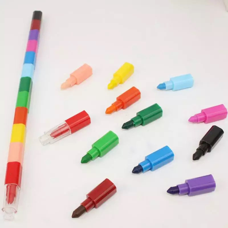1 PC Colorful 12 Colors Oil Paint Pen - Crayons Stacker Pastel Pen - Crayons Painting Kids Pencils Art Gift For Children Drawing